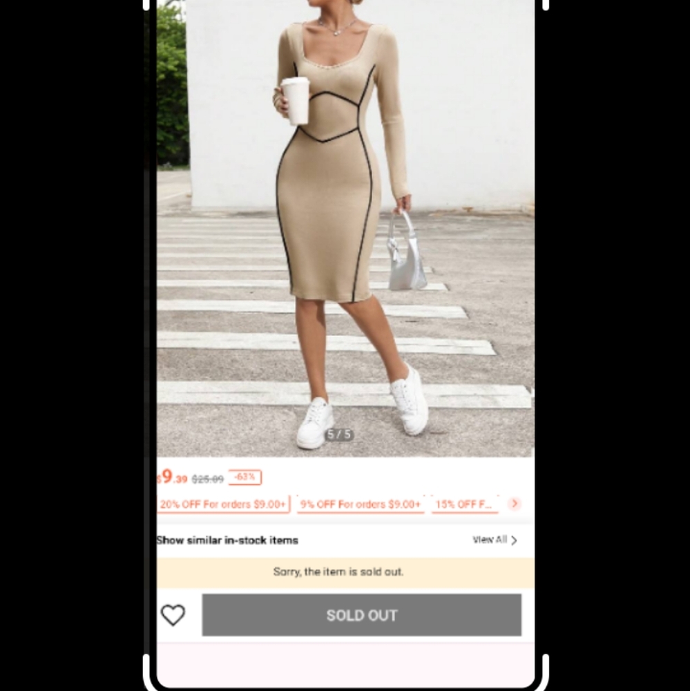 New, SHEIN Beige Long Sleeve Bodycon Dress
